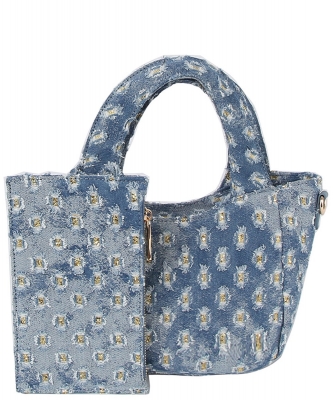 Dotted Distressed Denim Tote Crossbody Bag LY137-Z DENIM